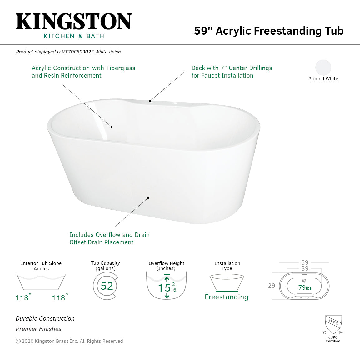 59" Acrylic Freestanding Tub w/ Deck for Faucet - BNGBath