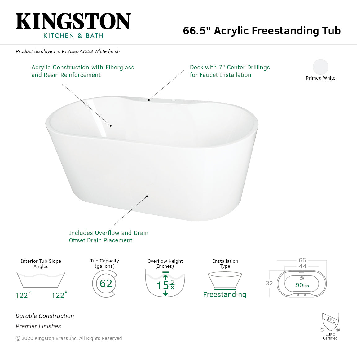 66.5-Inch Acrylic Freestanding Tub with Deck for Faucet Installation - BNGBath
