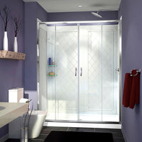 Thumbnail for DreamLine Visions 30 in. D x 60 in. W x 76 3/4 in. H Semi-Frameless Sliding Shower Door, Left Hand Shower Base and QWALL-5 Backwall Kit - BNGBath