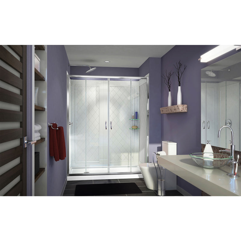 DreamLine Visions 32 in. D x 60 in. W x 76 3/4 in. H Semi-Frameless Sliding Shower Door, Shower Base and QWALL-5 Backwall Kit - BNGBath