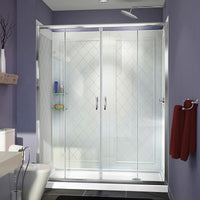 Thumbnail for DreamLine Visions 34 in. D x 60 in. W x 76 3/4 in. H Semi-Frameless Sliding Shower Door, Shower Base and QWALL-5 Backwall Kit - BNGBath