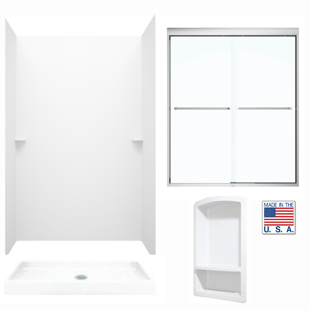 32" x 60" x 75" Swanstone Complete shower kit with Dreamline By-pass Shower Door - BNGBath