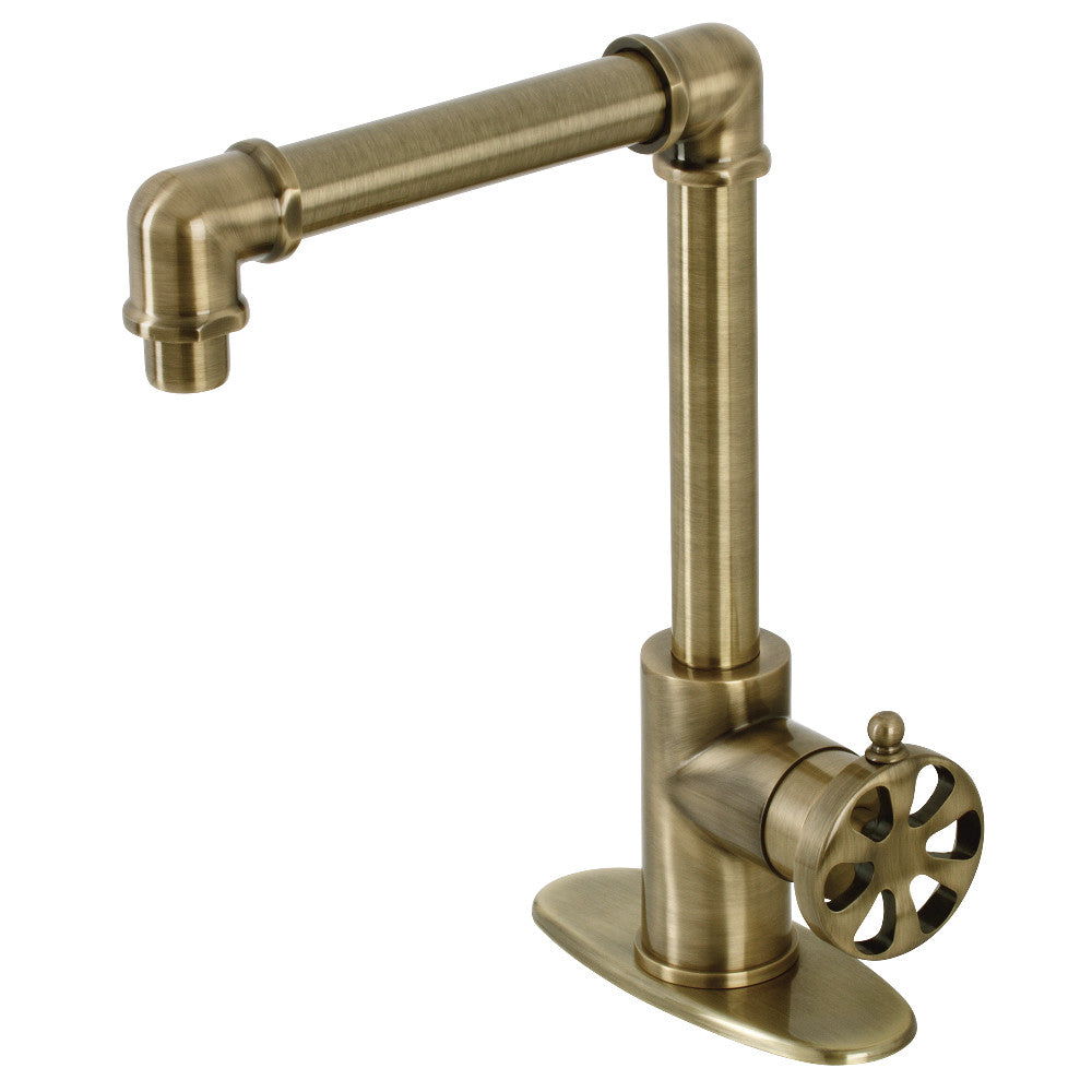 Kingston Brass KSD144RXAB Single-Handle 1-Hole Deck Mount Bathroom Faucet with Push Pop-Up in Antique Brass - BNGBath