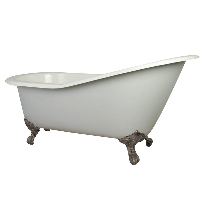 Aqua Eden VCT7D653129B8 61-Inch Cast Iron Single Slipper Clawfoot Tub with 7-Inch Faucet Drillings, White/Brushed Nickel - BNGBath