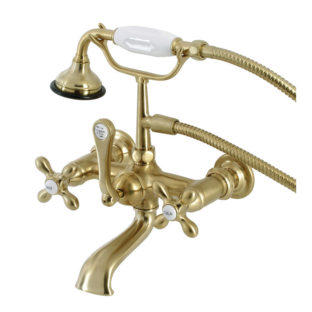 Kingston Brass AE557T7 Aqua Vintage 7-Inch Wall Mount Tub Faucet with Hand Shower, Brushed Brass - BNGBath