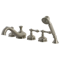 Thumbnail for Kingston Brass KS33385AL Restoration Roman Tub Faucet with Hand Shower, Brushed Nickel - BNGBath