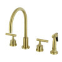 Thumbnail for Kingston Brass KS8727CMLBS Manhattan 8-Inch Widespread Kitchen Faucet with Brass Sprayer, Brushed Brass - BNGBath