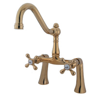 Thumbnail for Kingston Brass KS3232AX Restoration 7-Inch Center Deck Mount Clawfoot Tub Faucet, Polished Brass - BNGBath