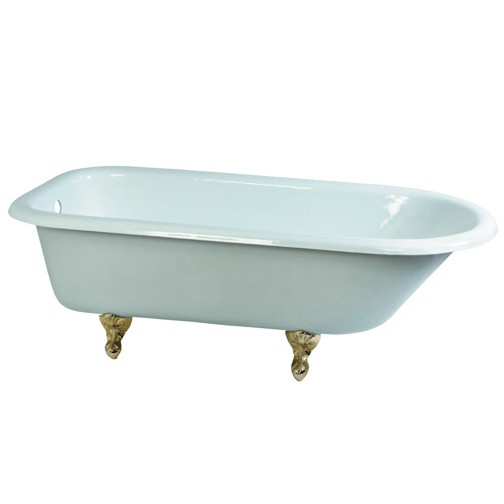 Aqua Eden VCTND673123T2 67-Inch Cast Iron Roll Top Clawfoot Tub (No Faucet Drillings), White/Polished Brass - BNGBath
