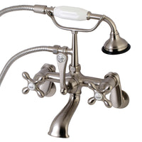 Thumbnail for Kingston Brass AE57T8 Aqua Vintage Wall Mount Tub Faucet with Hand Shower, Brushed Nickel - BNGBath