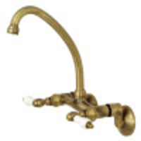 Thumbnail for Kingston Brass KS514AB Kingston Two Handle Wall Mount Kitchen Faucet, Antique Brass - BNGBath