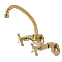 Thumbnail for Kingston Brass KS114PB Essex Two Handle Wall Mount Kitchen Faucet, Polished Brass - BNGBath