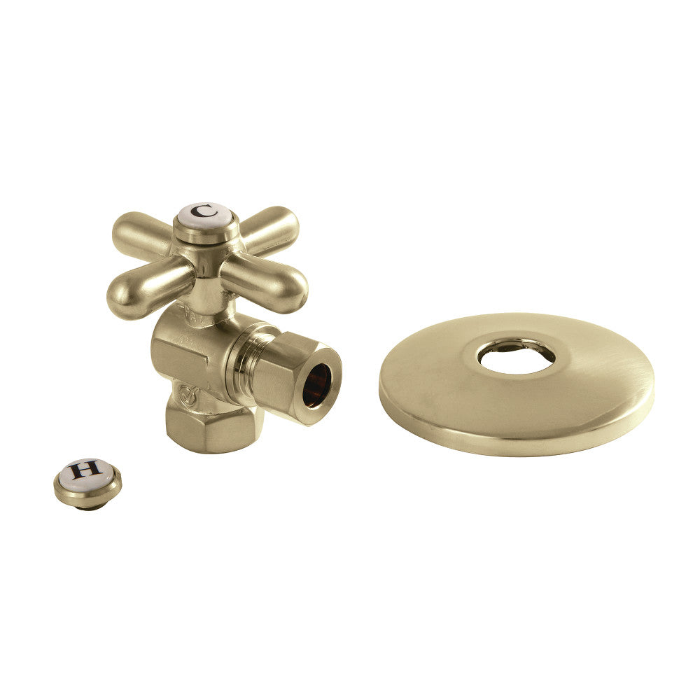 Kingston Brass CC33107XK 3/8" IPS X 3/8" OD Comp Quarter-Turn Angle Stop Valve with Flange, Brushed Brass - BNGBath