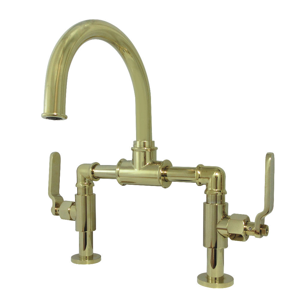 Kingston Brass KS2172KL Whitaker Industrial Style Bridge Bathroom Faucet with Pop-Up Drain, Polished Brass - BNGBath
