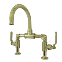 Thumbnail for Kingston Brass KS2172KL Whitaker Industrial Style Bridge Bathroom Faucet with Pop-Up Drain, Polished Brass - BNGBath