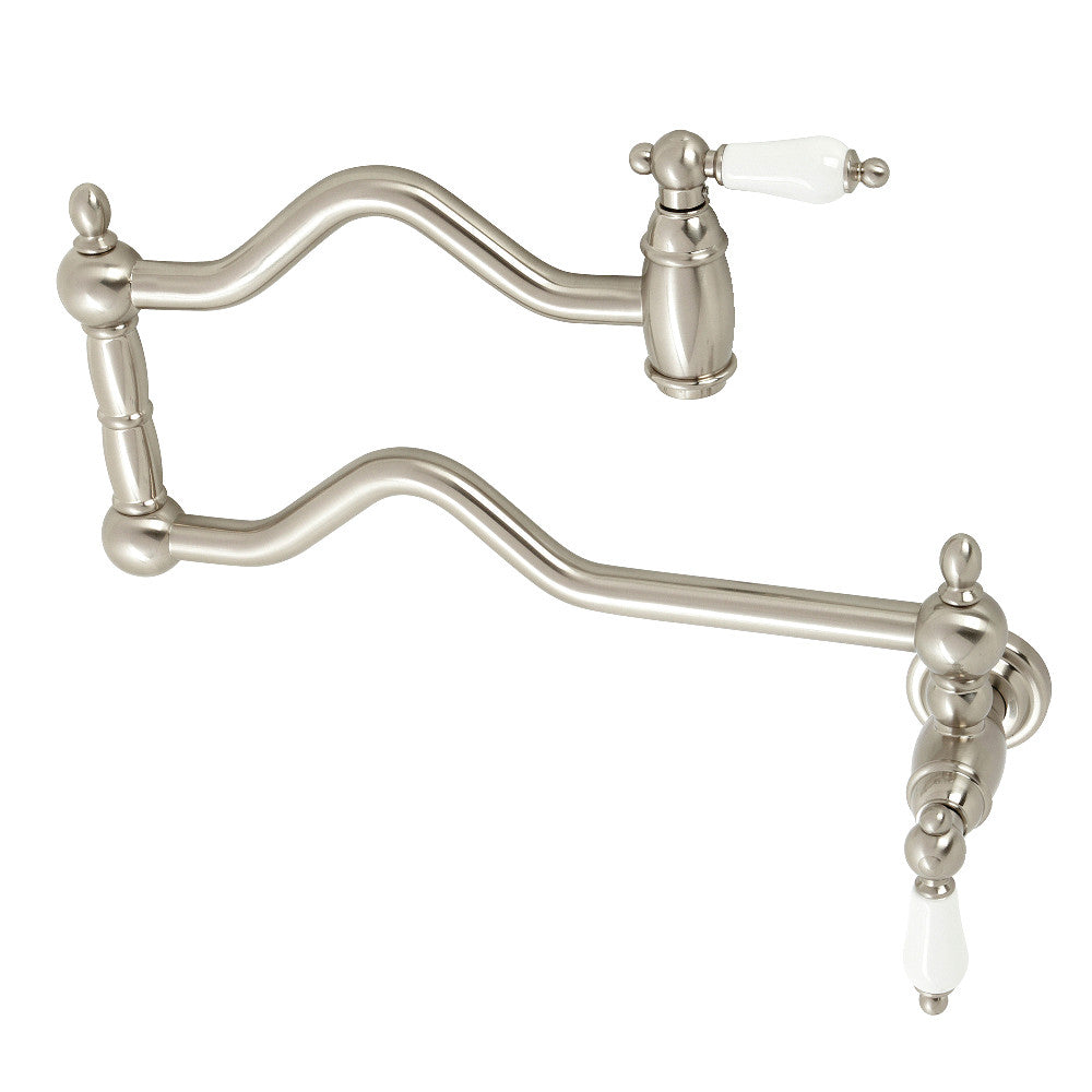 Kingston Brass KS2108PL Heritage Wall Mount Pot Filler, Brushed Nickel - BNGBath