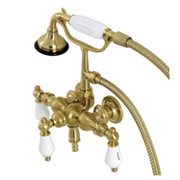 Thumbnail for Aqua Vintage AE21T7 Vintage 3-3/8 Inch Wall Mount Tub Faucet with Hand Shower, Brushed Brass - BNGBath