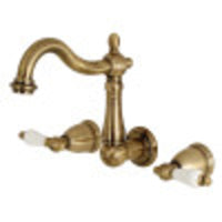 Thumbnail for Kingston Brass KS1253PL 8-Inch Center Wall Mount Bathroom Faucet, Antique Brass - BNGBath