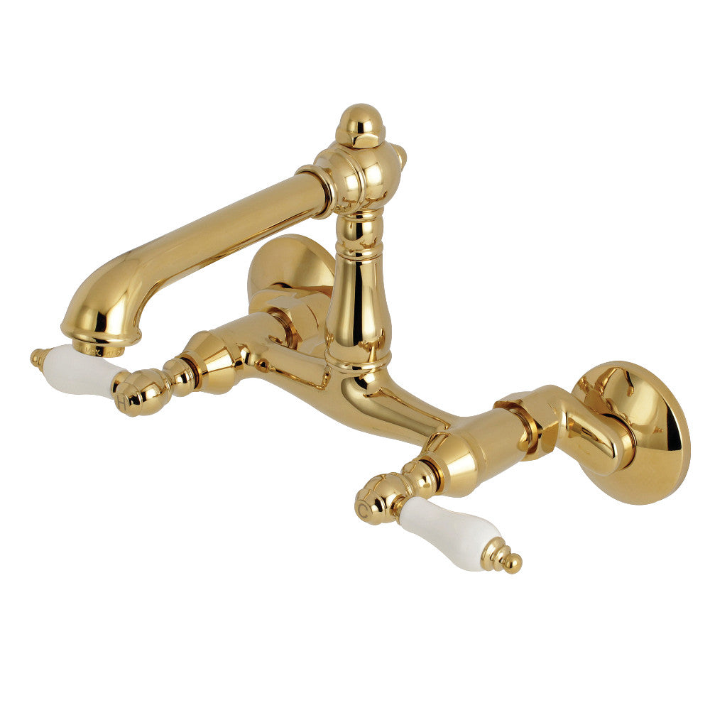 Kingston Brass English Country 6-Inch Adjustable Center Wall Mount Kitchen Faucet, Polished Brass - BNGBath