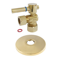 Thumbnail for Kingston Brass CC54402DLK 5/8-Inch OD X 1/2-Inch OD Comp Quarter-Turn Angle Stop Valve with Flange, Polished Brass - BNGBath