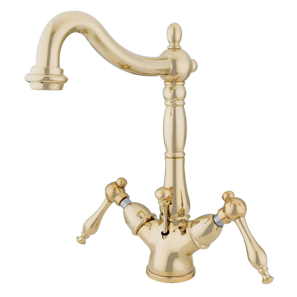 Kingston Brass KS1432NL Naples Two-Handle Bathroom Faucet with Brass Pop-Up and Cover Plate, Polished Brass - BNGBath