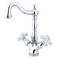 Thumbnail for Kingston Brass KS1431PX Heritage Two-Handle Bathroom Faucet with Brass Pop-Up and Cover Plate, Polished Chrome - BNGBath