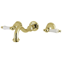 Thumbnail for Kingston Brass KS3022PL Restoration Two-Handle Wall Mount Tub Faucet, Polished Brass - BNGBath