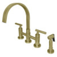 Thumbnail for Kingston Brass KS8267CMLBS Manhattan 2-Handle Kitchen Faucet with Brass Side Sprayer, Brushed Brass - BNGBath