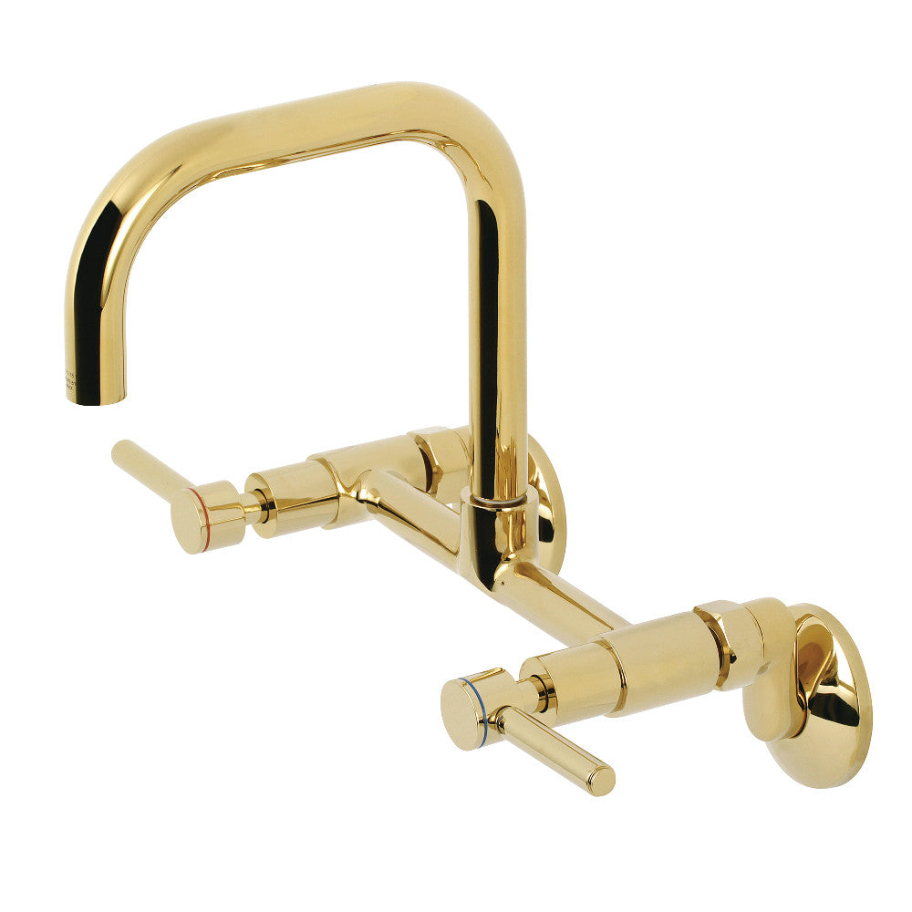 Kingston Brass Concord 8" Adjustable Center Wall Mount Kitchen Faucet, Polished Brass - BNGBath
