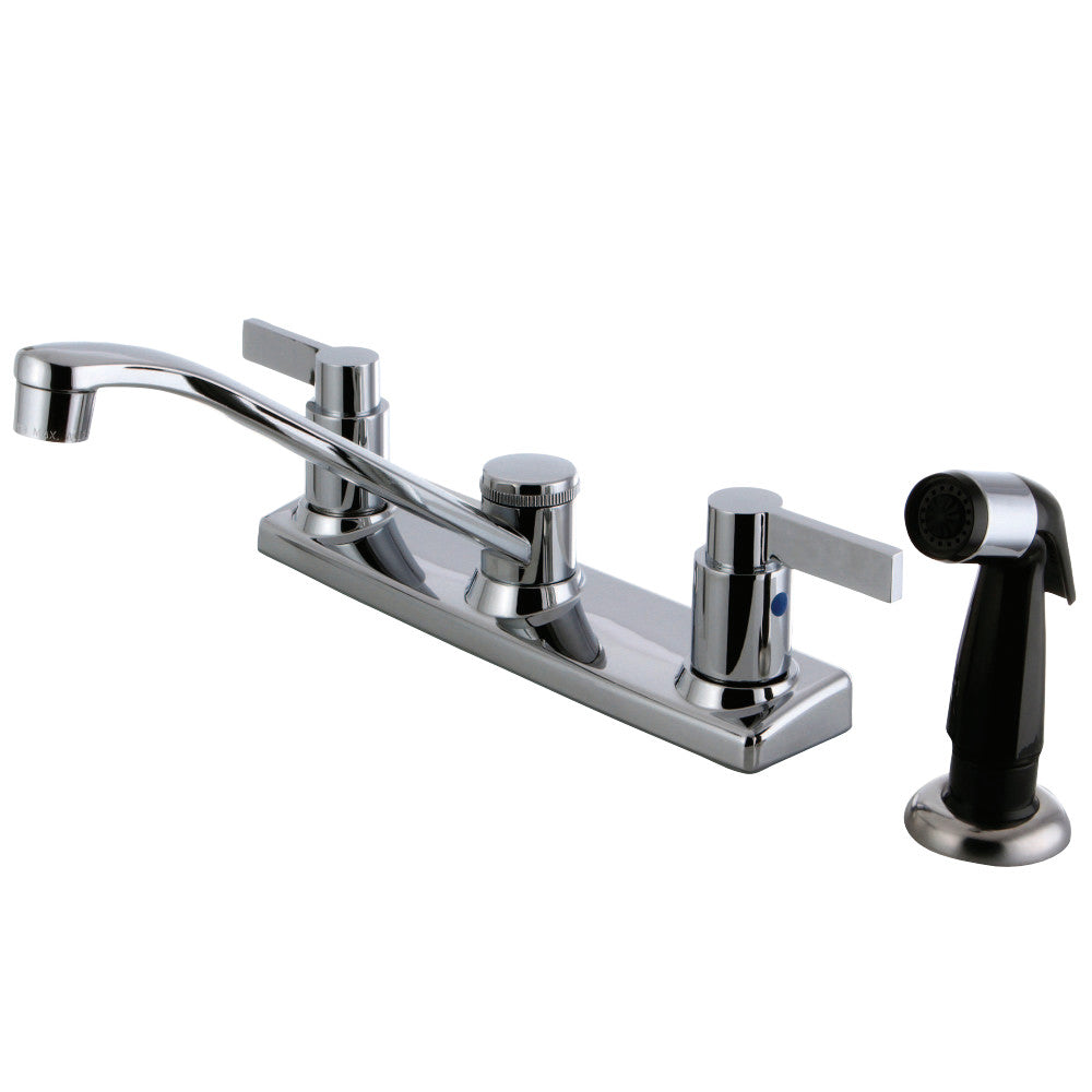 Kingston Brass FB2122NDL NuvoFusion 2-Handle 8" Centerset Kitchen Faucet with Side Sprayer, Polished Chrome - BNGBath
