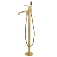 Thumbnail for Kingston Brass KS7037ABL English Country Freestanding Tub Faucet with Hand Shower, Brushed Brass - BNGBath