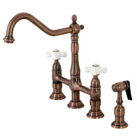 Thumbnail for Kingston Brass KS127PXBSAC Heritage Bridge Kitchen Faucet with Brass Sprayer, Antique Copper - BNGBath
