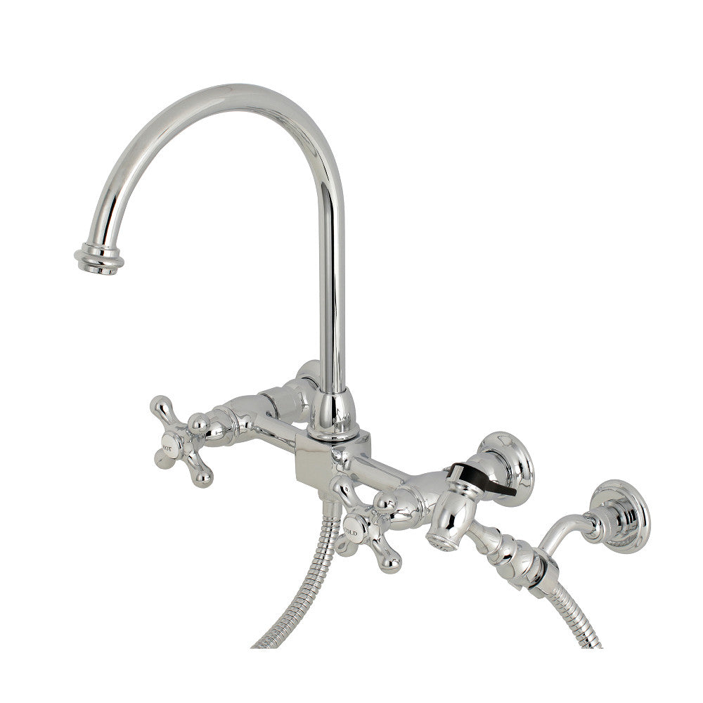 Kingston Brass KS1291AXBS Restoration Wall Mount Bridge Kitchen Faucet with Brass Sprayer, Polished Chrome - BNGBath