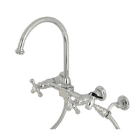 Thumbnail for Kingston Brass KS1291AXBS Restoration Wall Mount Bridge Kitchen Faucet with Brass Sprayer, Polished Chrome - BNGBath