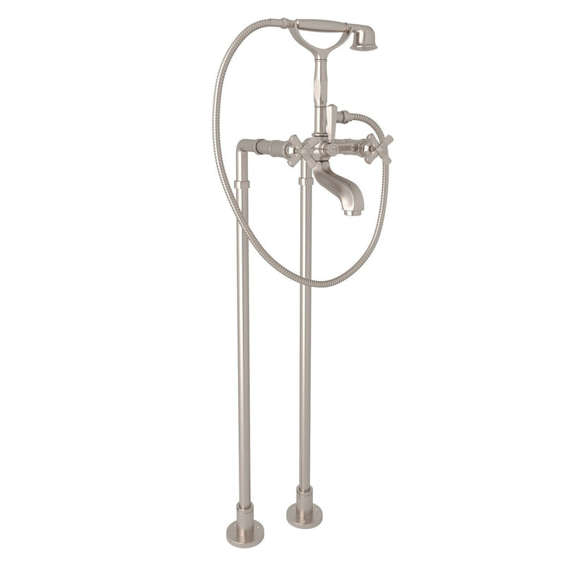 ROHL Palladian Exposed Floor Mount Tub Filler with Handshower and Floor Pillar Legs or Supply Unions - BNGBath