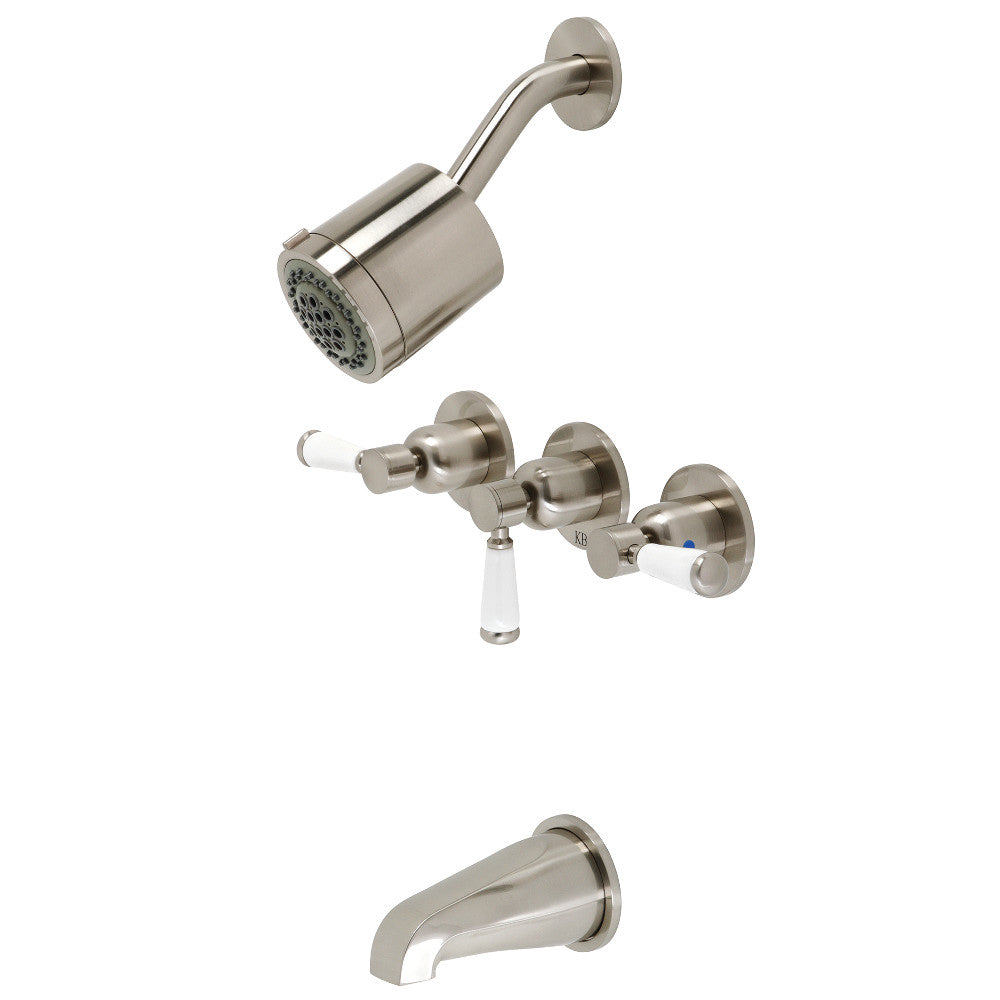 Kingston Brass KBX8138DPL Paris Three-Handle Tub and Shower Faucet, Brushed Nickel - BNGBath