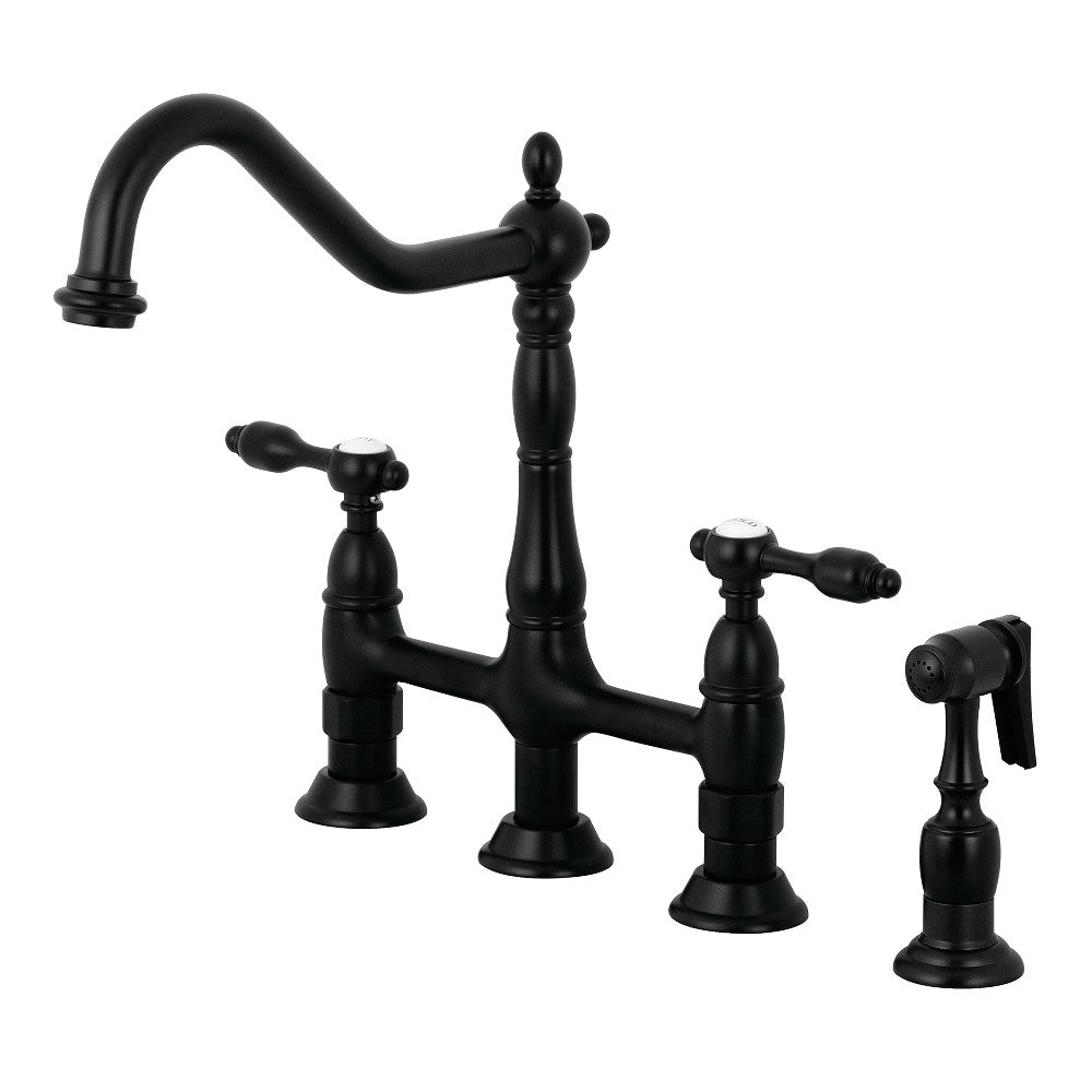 Kingston Brass KS1270TALBS Tudor Bridge Kitchen Faucet with Brass Sprayer, Matte Black - BNGBath