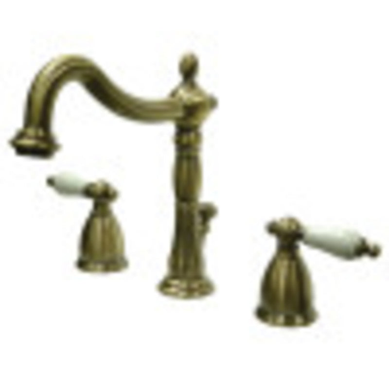 Kingston Brass KB1973PL Heritage Widespread Bathroom Faucet with Brass Pop-Up, Antique Brass - BNGBath