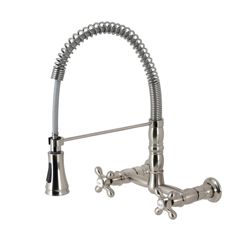 Gourmetier GS1248AX Heritage Two-Handle Wall-Mount Pull-Down Sprayer Kitchen Faucet, Brushed Nickel - BNGBath