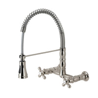 Thumbnail for Gourmetier GS1248AX Heritage Two-Handle Wall-Mount Pull-Down Sprayer Kitchen Faucet, Brushed Nickel - BNGBath