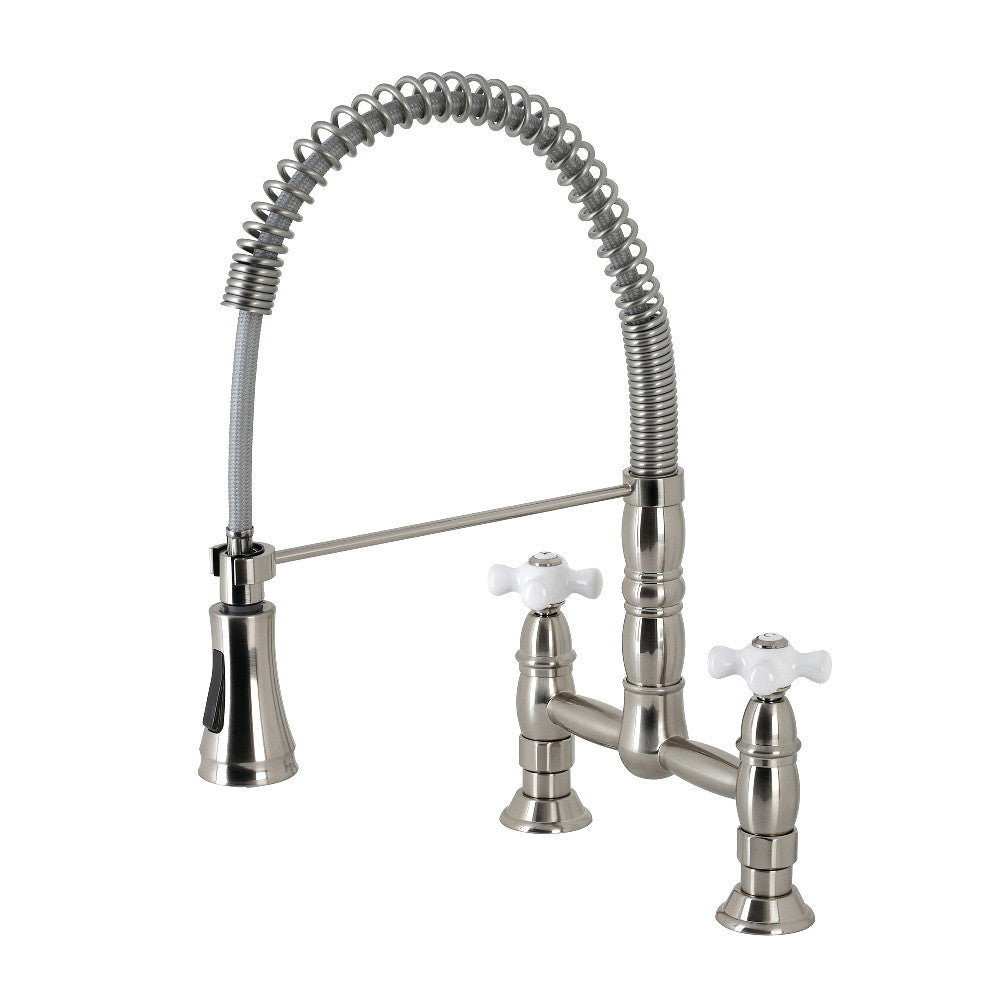 Gourmetier GS1278PX Heritage Two-Handle Deck-Mount Pull-Down Sprayer Kitchen Faucet, Brushed Nickel - BNGBath