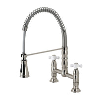 Thumbnail for Gourmetier GS1278PX Heritage Two-Handle Deck-Mount Pull-Down Sprayer Kitchen Faucet, Brushed Nickel - BNGBath