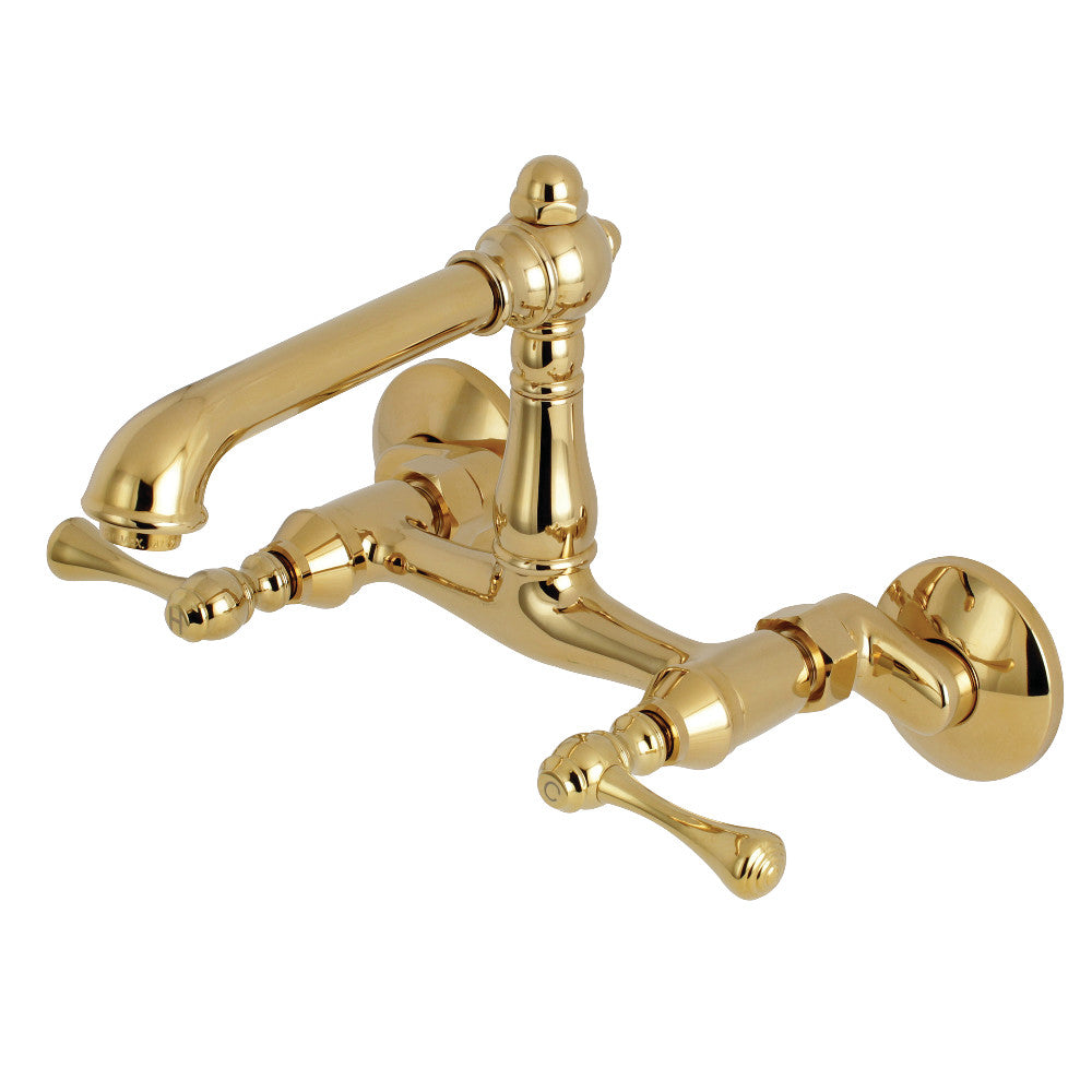 Kingston Brass English Country 6-Inch Adjustable Center Wall Mount Kitchen Faucet, Polished Brass - BNGBath