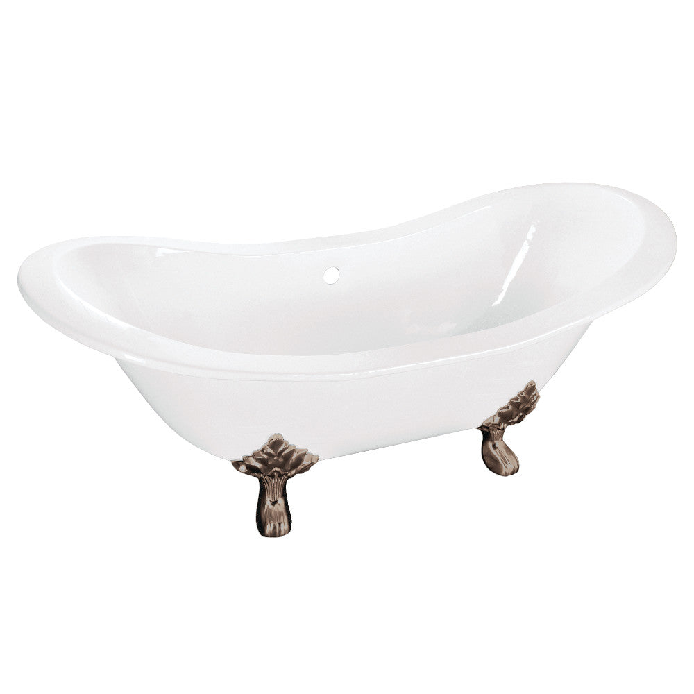 Aqua Eden VCTNDS6130NC8 61-Inch Cast Iron Double Slipper Clawfoot Tub (No Faucet Drillings), White/Brushed Nickel - BNGBath