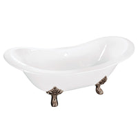 Thumbnail for Aqua Eden VCTNDS6130NC8 61-Inch Cast Iron Double Slipper Clawfoot Tub (No Faucet Drillings), White/Brushed Nickel - BNGBath