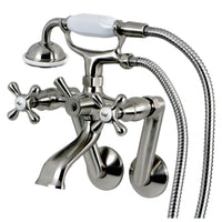 Thumbnail for Kingston Brass KS269SN Kingston Tub Wall Mount Clawfoot Tub Faucet with Hand Shower, Brushed Nickel - BNGBath