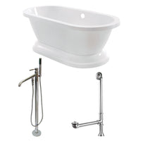 Thumbnail for Aqua Eden KT7PE672824B1 67-Inch Acrylic Double Ended Pedestal Tub Combo with Faucet and Supply Lines, White/Polished Chrome - BNGBath