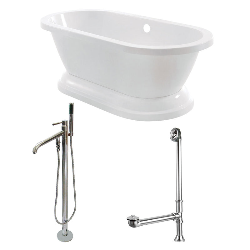 Aqua Eden KT7PE672824B1 67-Inch Acrylic Double Ended Pedestal Tub Combo with Faucet and Supply Lines, White/Polished Chrome - BNGBath