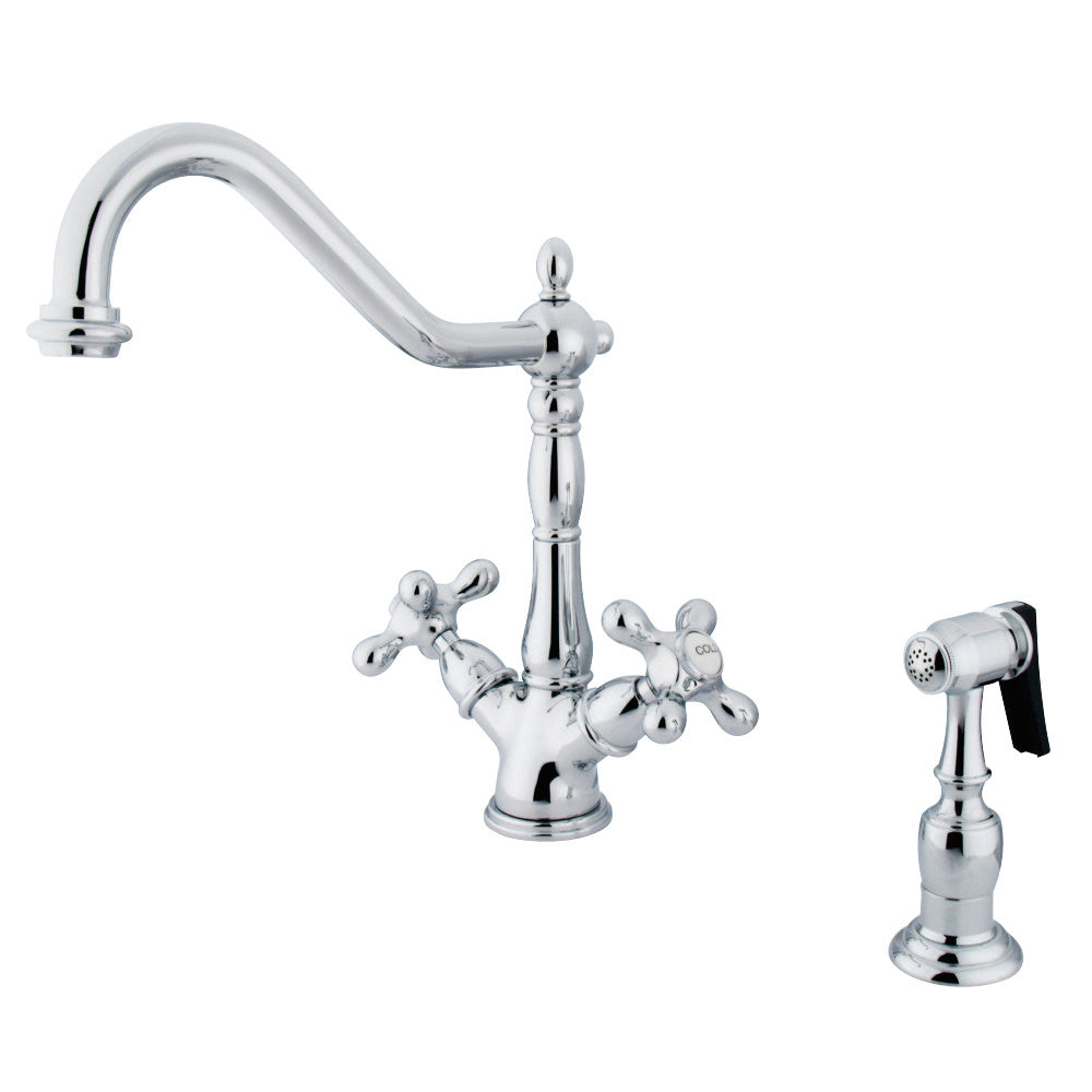 Kingston Brass KS1231AXBS Heritage Deck Mount Kitchen Faucet With Brass Sprayer, Polished Chrome - BNGBath