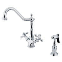 Thumbnail for Kingston Brass KS1231AXBS Heritage Deck Mount Kitchen Faucet With Brass Sprayer, Polished Chrome - BNGBath